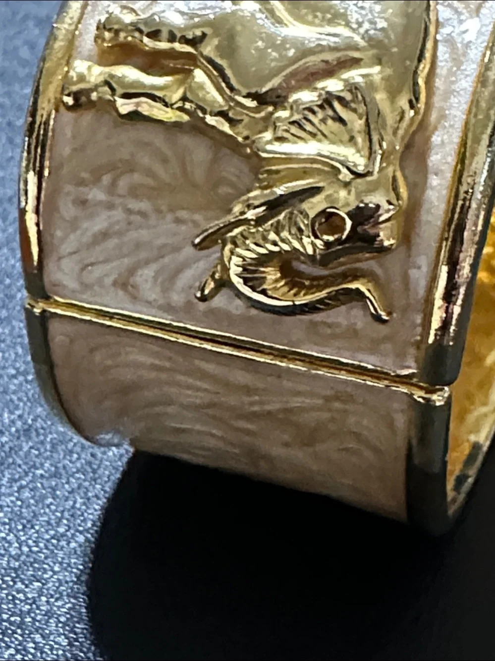 Cannes Gold Tone Elephant Hinged Enamel Clamper Bracelet Watch